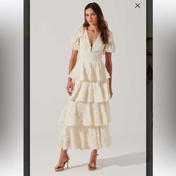 Astr | Dresses | Astr The Label Arianell Cream Embroidered Floral Tiered  Bow Detail Maxi Dress | Poshmark